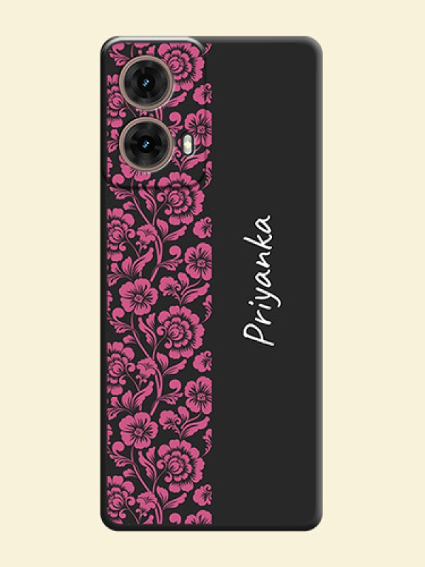 Pink Floral Pattern Design With Custom Text On Space Black Custom Soft Matte Mobile Back Cover - Motorola Moto G85 5G