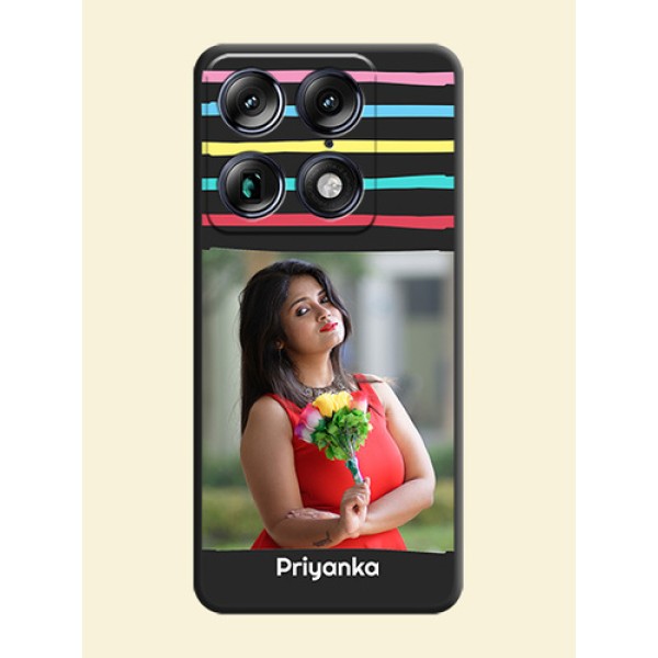 Multicolor Lines with Image On Space Black Custom Soft Matte Mobile Back Cover - Motorola Signature 5G Multicolor Lines with Image On Space Black Custom Soft Matte Mobile Back Cover - Motorola Signature 5G