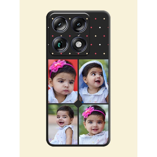 Multicolor Dotted Pattern with 4 Image Holder On Space Black Custom Soft Matte Mobile Back Cover - Motorola Signature 5G Multicolor Dotted Pattern with 4 Image Holder On Space Black Custom Soft Matte Mobile Back Cover - Motorola Signature 5G