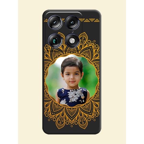 Round Image with Floral Design On Space Black Custom Soft Matte Mobile Back Cover - Motorola Signature 5G Round Image with Floral Design On Space Black Custom Soft Matte Mobile Back Cover - Motorola Signature 5G