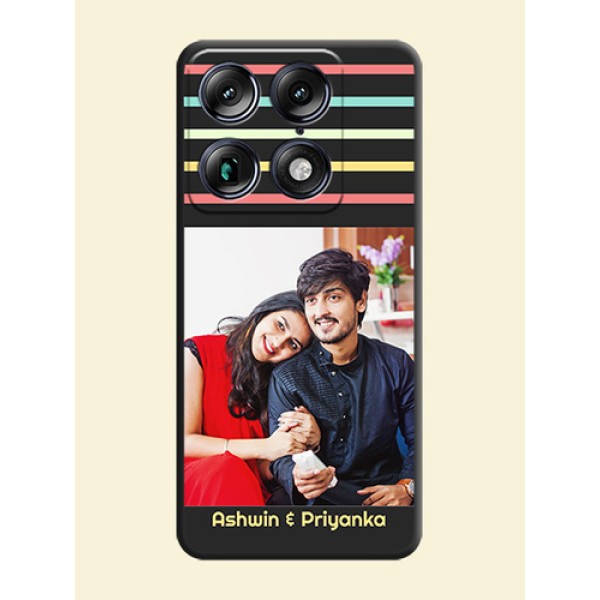 Color Stripes with Photo and Text on Photo On Space Black Custom Soft Matte Mobile Back Cover - Motorola Signature 5G Color Stripes with Photo and Text on Photo On Space Black Custom Soft Matte Mobile Back Cover - Motorola Signature 5G