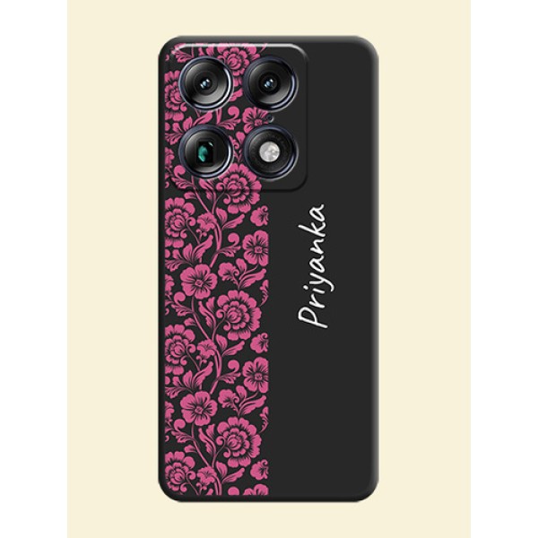 Pink Floral Pattern Design With Custom Text On Space Black Custom Soft Matte Mobile Back Cover - Motorola Signature 5G Pink Floral Pattern Design With Custom Text On Space Black Custom Soft Matte Mobile Back Cover - Motorola Signature 5G