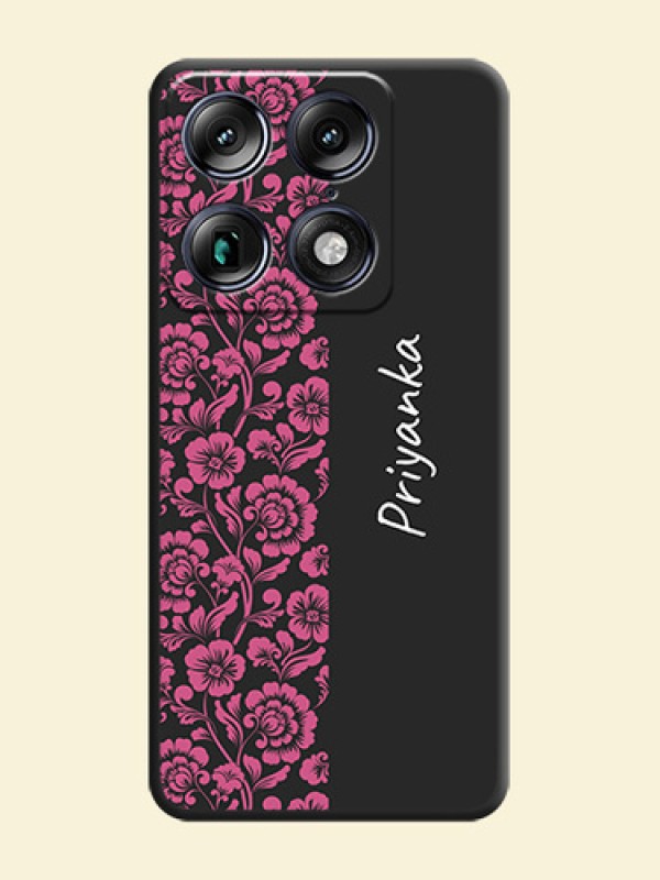 Pink Floral Pattern Design With Custom Text On Space Black Custom Soft Matte Mobile Back Cover - Motorola Signature 5G