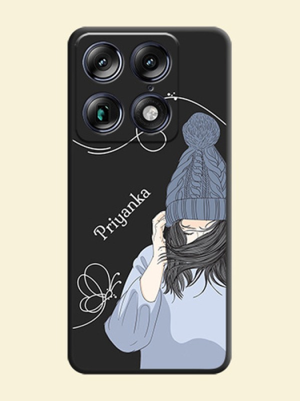 Girl With Blue Winter Outfiit Custom Text Design On Space Black Custom Soft Matte Mobile Back Cover - Motorola Signature 5G