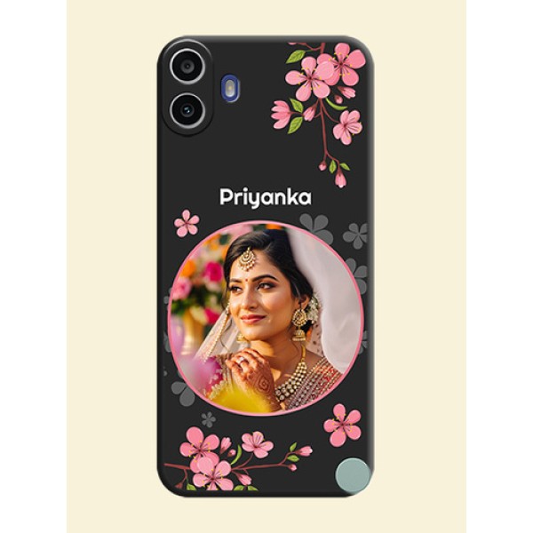 Round Image with Pink Color Floral Design on Photo On Space Black Custom Soft Matte Mobile Back Cover - Nothing Cmf Phone 1