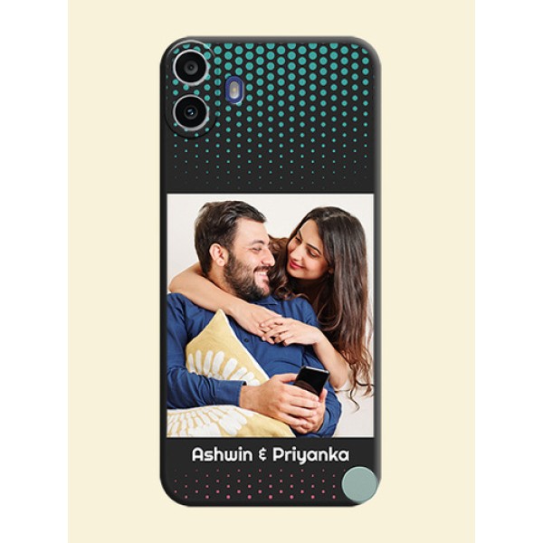 Faded Dots with Grunge Photo Frame and Text On Space Black Custom Soft Matte Mobile Back Cover - Nothing Cmf Phone 1 Faded Dots with Grunge Photo Frame and Text On Space Black Custom Soft Matte Mobile Back Cover - Nothing Cmf Phone 1