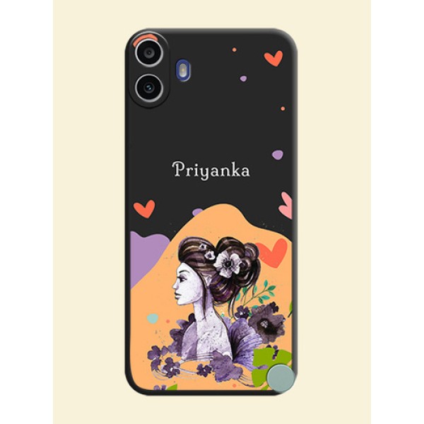 Namecase For Her With Fancy Lady Image On Space Black Custom Soft Matte Mobile Back Cover - Nothing Cmf Phone 1 Namecase For Her With Fancy Lady Image On Space Black Custom Soft Matte Mobile Back Cover - Nothing Cmf Phone 1