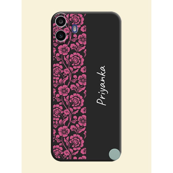 Pink Floral Pattern Design With Custom Text On Space Black Custom Soft Matte Mobile Back Cover - Nothing Cmf Phone 1 Pink Floral Pattern Design With Custom Text On Space Black Custom Soft Matte Mobile Back Cover - Nothing Cmf Phone 1