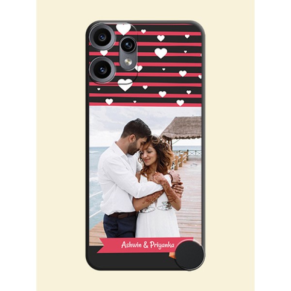 White Color Love Symbols with Pink Lines Pattern On Space Black Custom Soft Matte Mobile Back Cover - Nothing CMF Phone 2 Pro 5G