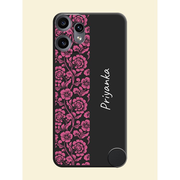 Pink Floral Pattern Design With Custom Text On Space Black Custom Soft Matte Mobile Back Cover - Nothing CMF Phone 2 Pro 5G Pink Floral Pattern Design With Custom Text On Space Black Custom Soft Matte Mobile Back Cover - Nothing CMF Phone 2 Pro 5G