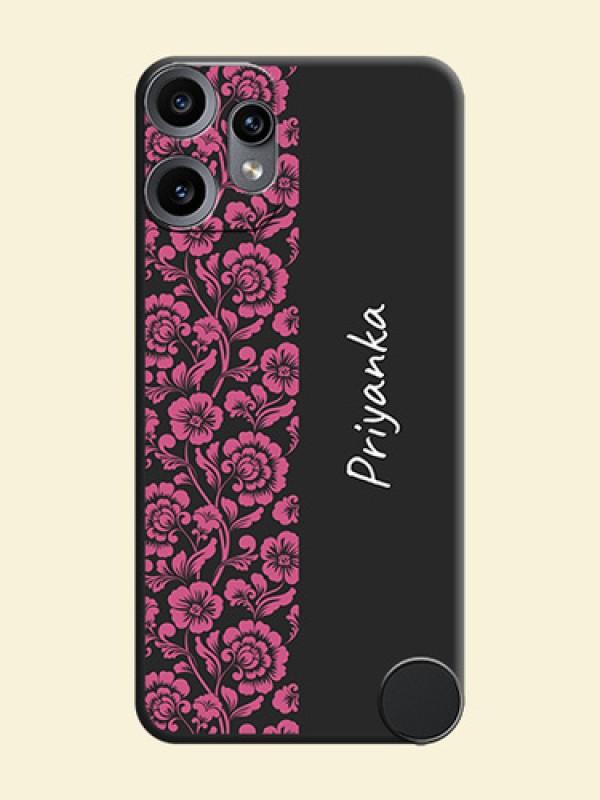 Pink Floral Pattern Design With Custom Text On Space Black Custom Soft Matte Mobile Back Cover - Nothing CMF Phone 2 Pro 5G