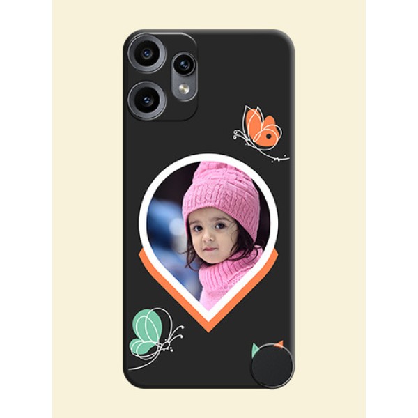 Upload Pic With Simple Butterly Design On Space Black Custom Soft Matte Mobile Back Cover - Nothing CMF Phone 2 Pro 5G Upload Pic With Simple Butterly Design On Space Black Custom Soft Matte Mobile Back Cover - Nothing CMF Phone 2 Pro 5G