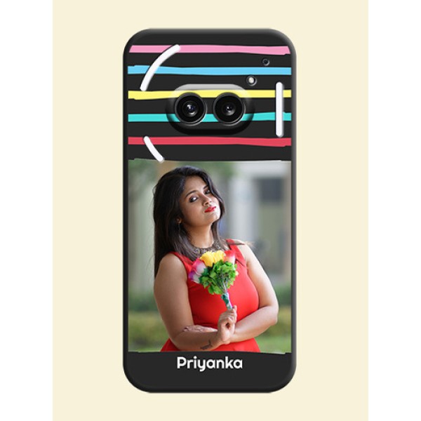 Multicolor Lines with Image on Space Black Personalized Soft Matte Phone Covers - Nothing Phone 2A 5G Multicolor Lines with Image on Space Black Personalized Soft Matte Phone Covers - Nothing Phone 2A 5G