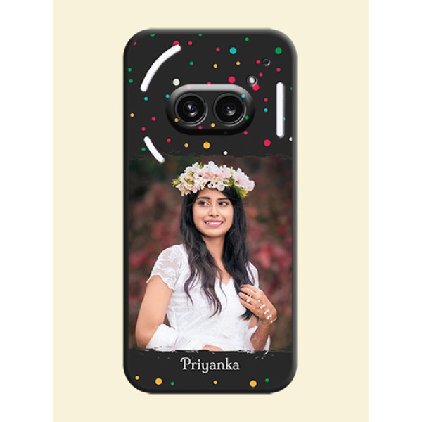 Multicolor Dotted Pattern with Text on Space Black Custom Soft Matte Phone Back Cover - Nothing Phone 2A 5G Multicolor Dotted Pattern with Text on Space Black Custom Soft Matte Phone Back Cover - Nothing Phone 2A 5G