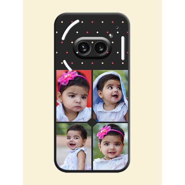 Multicolor Dotted Pattern with 4 Image Holder on Space Black Custom Soft Matte Phone Cases - Nothing Phone 2A 5G Multicolor Dotted Pattern with 4 Image Holder on Space Black Custom Soft Matte Phone Cases - Nothing Phone 2A 5G