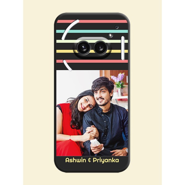 Color Stripes with Photo and Text - Photo on Space Black Soft Matte Mobile Case - Nothing Phone 2A 5G Color Stripes with Photo and Text - Photo on Space Black Soft Matte Mobile Case - Nothing Phone 2A 5G