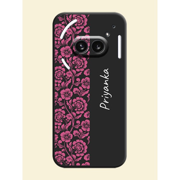 Pink Floral Pattern Design With Custom Text On Space Black Personalized Soft Matte Phone Covers - Nothing Phone 2A 5G Pink Floral Pattern Design With Custom Text On Space Black Personalized Soft Matte Phone Covers - Nothing Phone 2A 5G