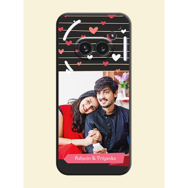 Love Pattern with Name on Pink Ribbon on Photo On Space Black Custom Soft Matte Mobile Back Cover - Nothing Phone 2A Plus Love Pattern with Name on Pink Ribbon on Photo On Space Black Custom Soft Matte Mobile Back Cover - Nothing Phone 2A Plus