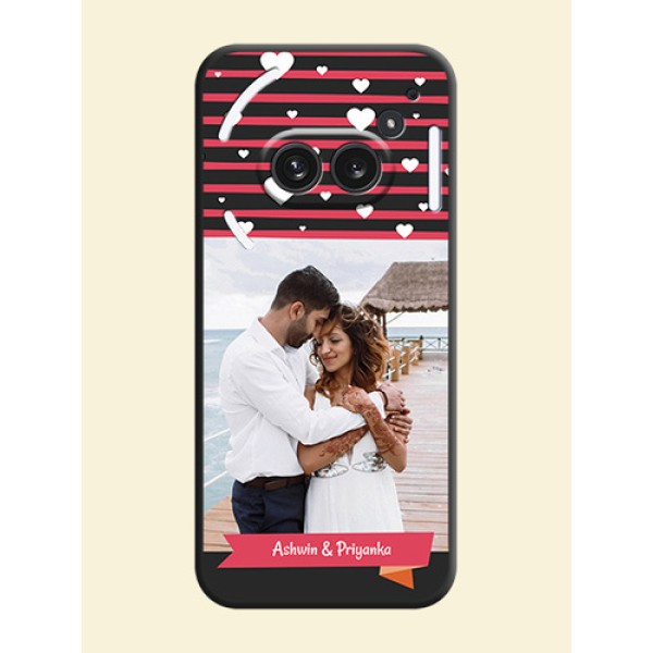 White Color Love Symbols with Pink Lines Pattern On Space Black Custom Soft Matte Mobile Back Cover - Nothing Phone 2A Plus