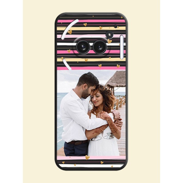 Multicolor Lines and Golden Love Symbols Design on Photo On Space Black Custom Soft Matte Mobile Back Cover - Nothing Phone 2A Plus