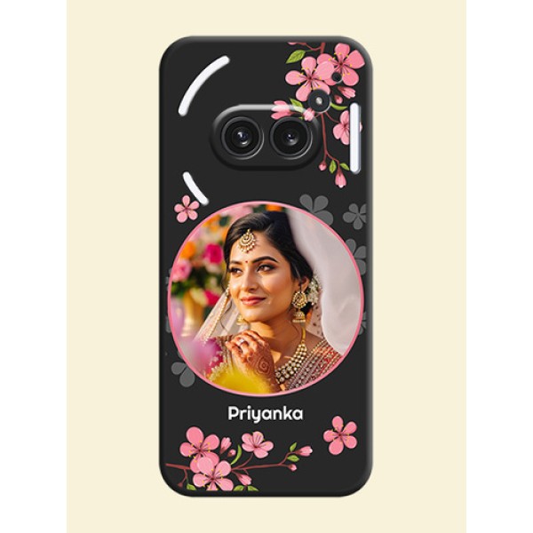 Round Image with Pink Color Floral Design on Photo On Space Black Custom Soft Matte Mobile Back Cover - Nothing Phone 2A Plus