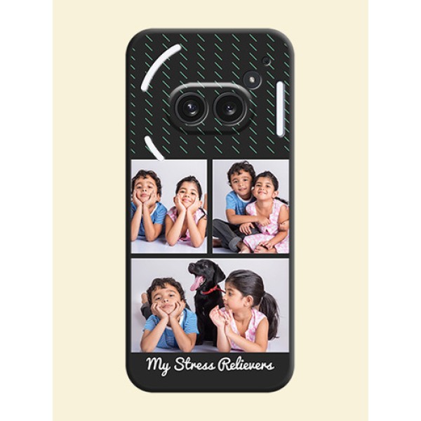 Cross Dotted Pattern with 2 Image Holder On Space Black Custom Soft Matte Mobile Back Cover - Nothing Phone 2A Plus Cross Dotted Pattern with 2 Image Holder On Space Black Custom Soft Matte Mobile Back Cover - Nothing Phone 2A Plus