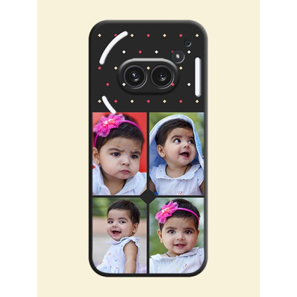 Multicolor Dotted Pattern with 4 Image Holder On Space Black Custom Soft Matte Mobile Back Cover - Nothing Phone 2A Plus Multicolor Dotted Pattern with 4 Image Holder On Space Black Custom Soft Matte Mobile Back Cover - Nothing Phone 2A Plus