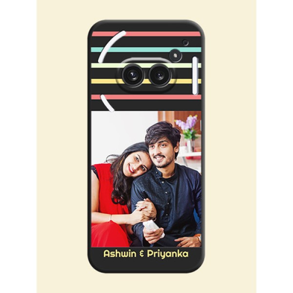 Color Stripes with Photo and Text on Photo On Space Black Custom Soft Matte Mobile Back Cover - Nothing Phone 2A Plus Color Stripes with Photo and Text on Photo On Space Black Custom Soft Matte Mobile Back Cover - Nothing Phone 2A Plus