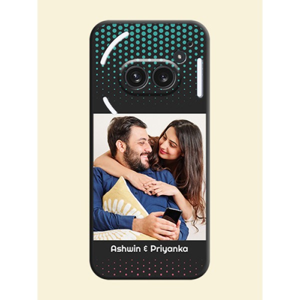 Faded Dots with Grunge Photo Frame and Text On Space Black Custom Soft Matte Mobile Back Cover - Nothing Phone 2A Plus Faded Dots with Grunge Photo Frame and Text On Space Black Custom Soft Matte Mobile Back Cover - Nothing Phone 2A Plus