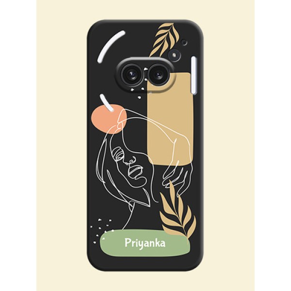 Custom Text With Line Art Of Women & Leaves Design On Space Black Custom Soft Matte Mobile Back Cover - Nothing Phone 2A Plus