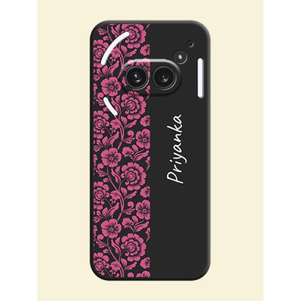 Pink Floral Pattern Design With Custom Text On Space Black Custom Soft Matte Mobile Back Cover - Nothing Phone 2A Plus Pink Floral Pattern Design With Custom Text On Space Black Custom Soft Matte Mobile Back Cover - Nothing Phone 2A Plus