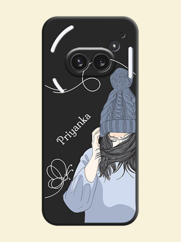 Girl With Blue Winter Outfiit Custom Text Design On Space Black Custom Soft Matte Mobile Back Cover - Nothing Phone 2A Plus