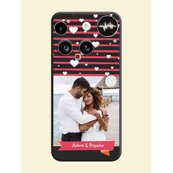 White Color Love Symbols with Pink Lines Pattern On Space Black Custom Soft Matte Mobile Back Cover - Nothing Phone 3 5G