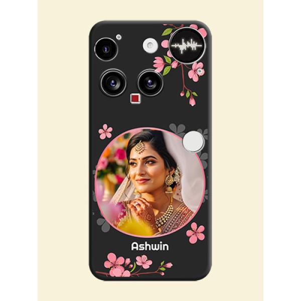 Round Image with Pink Color Floral Design on Photo On Space Black Custom Soft Matte Mobile Back Cover - Nothing Phone 3 5G