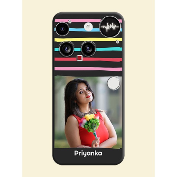 Multicolor Lines with Image On Space Black Custom Soft Matte Mobile Back Cover - Nothing Phone 3 5G Multicolor Lines with Image On Space Black Custom Soft Matte Mobile Back Cover - Nothing Phone 3 5G