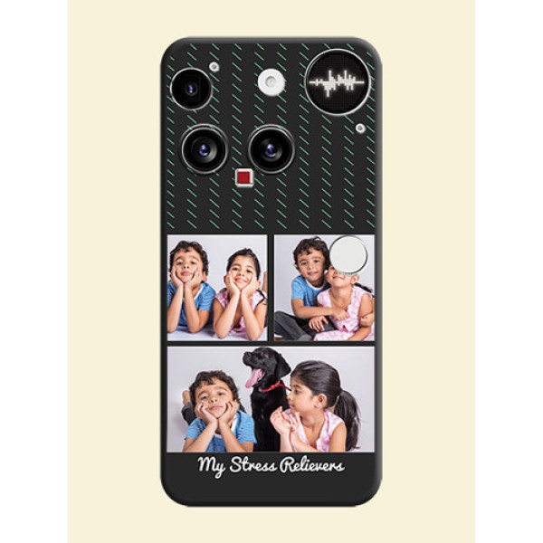 Cross Dotted Pattern with 2 Image Holder On Space Black Custom Soft Matte Mobile Back Cover - Nothing Phone 3 5G Cross Dotted Pattern with 2 Image Holder On Space Black Custom Soft Matte Mobile Back Cover - Nothing Phone 3 5G