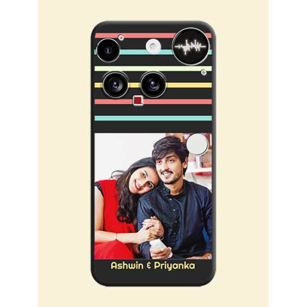 Color Stripes with Photo and Text on Photo On Space Black Custom Soft Matte Mobile Back Cover - Nothing Phone 3 5G Color Stripes with Photo and Text on Photo On Space Black Custom Soft Matte Mobile Back Cover - Nothing Phone 3 5G