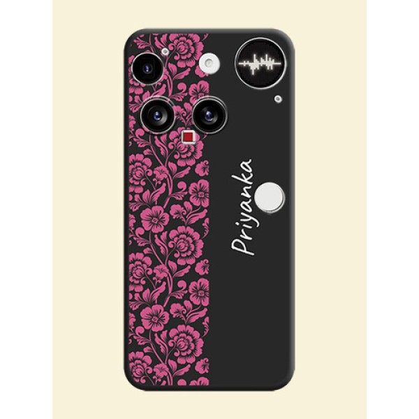 Pink Floral Pattern Design With Custom Text On Space Black Custom Soft Matte Mobile Back Cover - Nothing Phone 3 5G Pink Floral Pattern Design With Custom Text On Space Black Custom Soft Matte Mobile Back Cover - Nothing Phone 3 5G