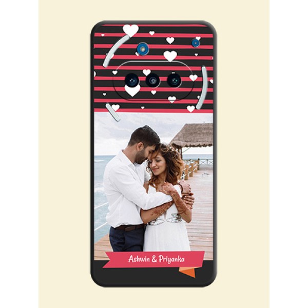 White Color Love Symbols with Pink Lines Pattern On Space Black Custom Soft Matte Mobile Back Cover - Nothing Phone 3a 5G