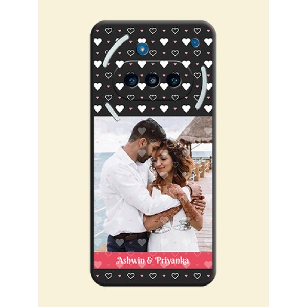 White Color Love Symbols with Text Design on Photo On Space Black Custom Soft Matte Mobile Back Cover - Nothing Phone 3a 5G