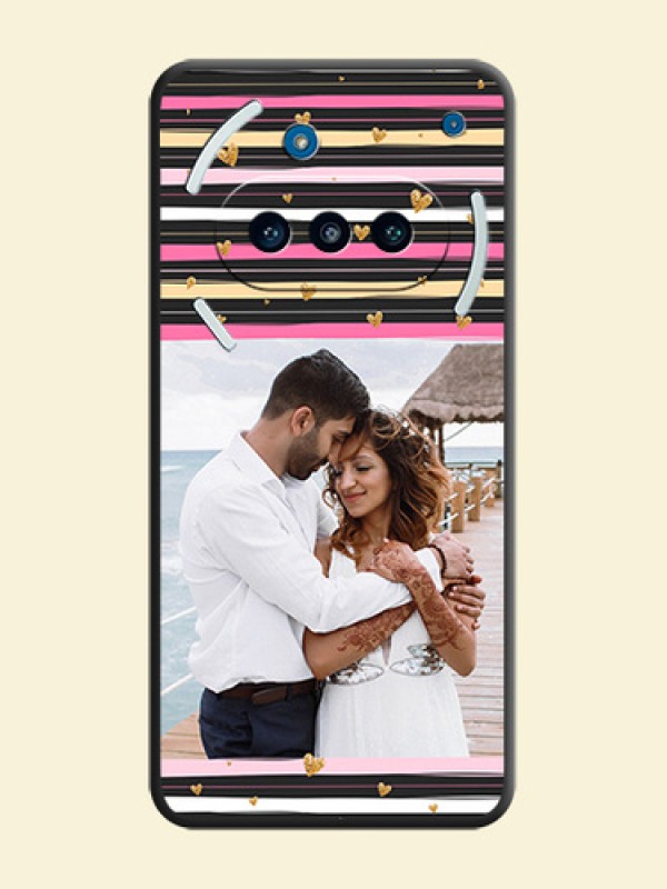 Multicolor Lines and Golden Love Symbols Design on Photo On Space Black Custom Soft Matte Mobile Back Cover - Nothing Phone 3a 5G