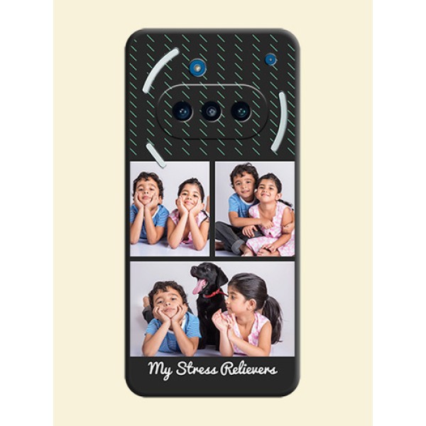 Cross Dotted Pattern with 2 Image Holder On Space Black Custom Soft Matte Mobile Back Cover - Nothing Phone 3a 5G Cross Dotted Pattern with 2 Image Holder On Space Black Custom Soft Matte Mobile Back Cover - Nothing Phone 3a 5G