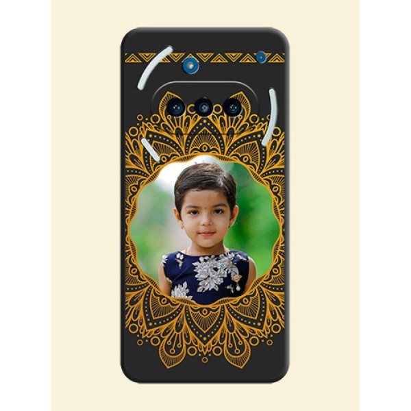 Round Image with Floral Design On Space Black Custom Soft Matte Mobile Back Cover - Nothing Phone 3a 5G Round Image with Floral Design On Space Black Custom Soft Matte Mobile Back Cover - Nothing Phone 3a 5G