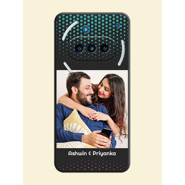 Faded Dots with Grunge Photo Frame and Text On Space Black Custom Soft Matte Mobile Back Cover - Nothing Phone 3a 5G Faded Dots with Grunge Photo Frame and Text On Space Black Custom Soft Matte Mobile Back Cover - Nothing Phone 3a 5G
