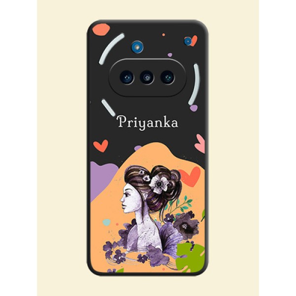 Namecase For Her With Fancy Lady Image On Space Black Custom Soft Matte Mobile Back Cover - Nothing Phone 3a 5G Namecase For Her With Fancy Lady Image On Space Black Custom Soft Matte Mobile Back Cover - Nothing Phone 3a 5G