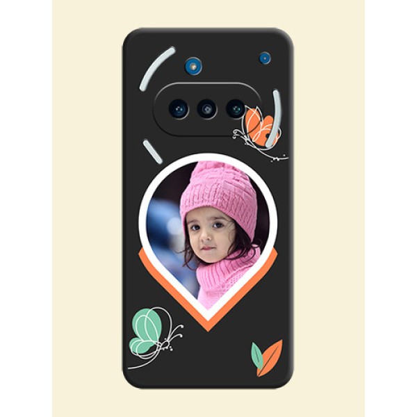Upload Pic With Simple Butterly Design On Space Black Custom Soft Matte Mobile Back Cover - Nothing Phone 3a 5G Upload Pic With Simple Butterly Design On Space Black Custom Soft Matte Mobile Back Cover - Nothing Phone 3a 5G
