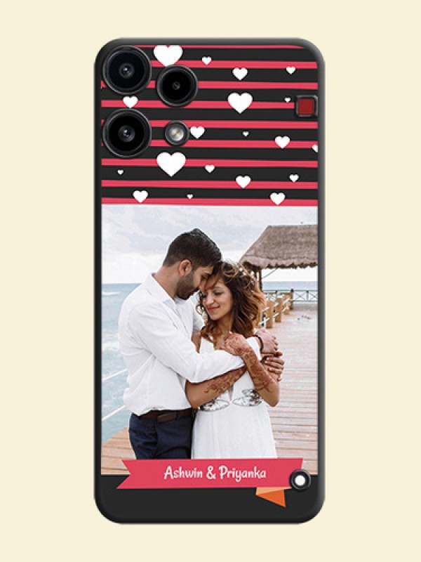 White Color Love Symbols with Pink Lines Pattern On Space Black Custom Soft Matte Mobile Back Cover - Nothing Phone 3A Lite 5G