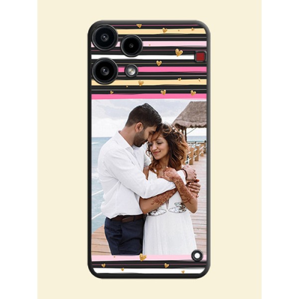Multicolor Lines and Golden Love Symbols Design on Photo On Space Black Custom Soft Matte Mobile Back Cover - Nothing Phone 3A Lite 5G