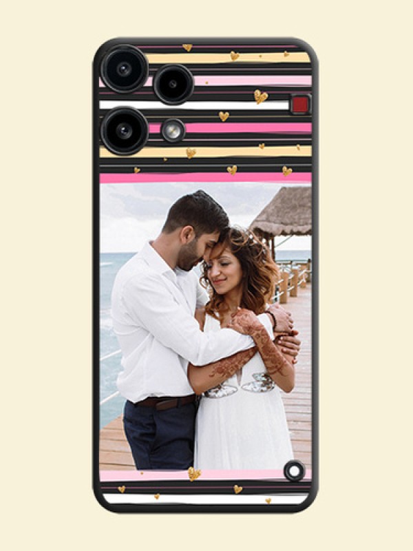 Multicolor Lines and Golden Love Symbols Design on Photo On Space Black Custom Soft Matte Mobile Back Cover - Nothing Phone 3A Lite 5G