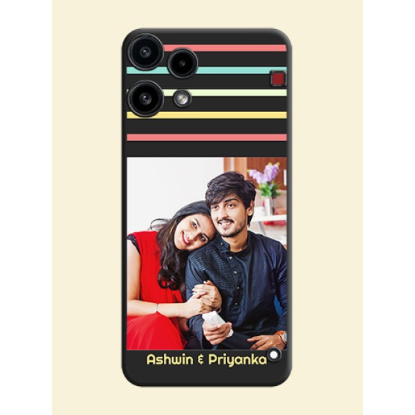 Color Stripes with Photo and Text on Photo On Space Black Custom Soft Matte Mobile Back Cover - Nothing Phone 3A Lite 5G Color Stripes with Photo and Text on Photo On Space Black Custom Soft Matte Mobile Back Cover - Nothing Phone 3A Lite 5G